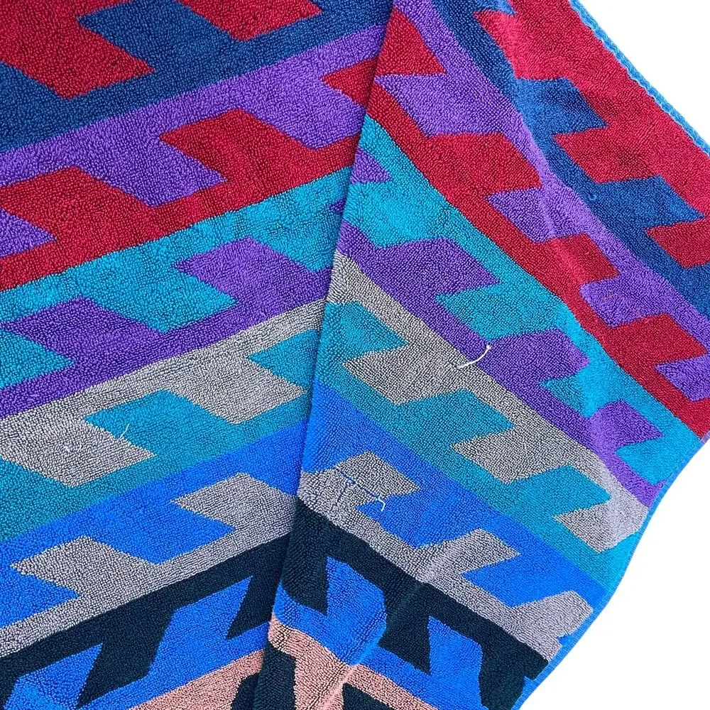Vintage Royal Terry Beach Towel 80s 90s Geometric Colorblock 38x64 Brazil